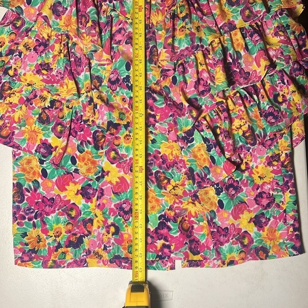 Sandy Sandy Floral Ruffle Dress Women 9/10 Multi 80s Tiered Garden Party Retro - Picture 5 of 8